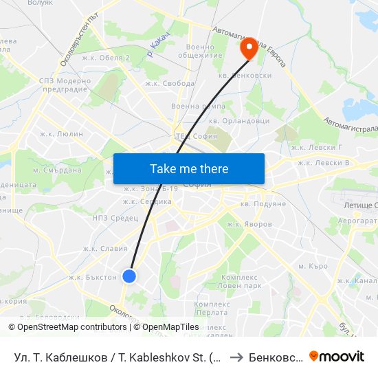 Ул. Т. Каблешков / T. Kableshkov St. (2211) to Бенковски map
