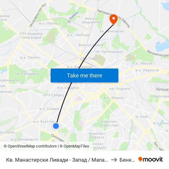 Кв. Манастирски Ливади - Запад / Manastirski Livadi - West Qr. (0582) to Бенковски map