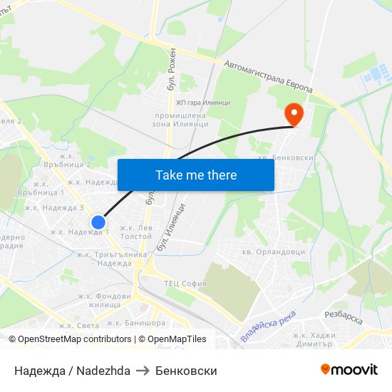 Надежда / Nadezhda to Бенковски map