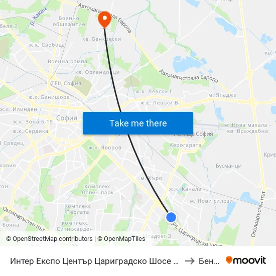 Интер Експо Център Цариградско Шосе / Inter Expo Center – Tsarigradsko Shose to Бенковски map