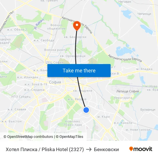 Хотел Плиска / Pliska Hotel (2327) to Бенковски map