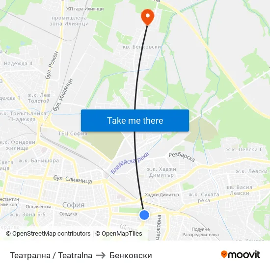 Театрална / Teatralna to Бенковски map