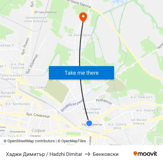 Хаджи Димитър / Hadzhi Dimitar to Бенковски map
