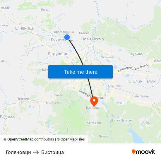 Голяновци to Бистрица map