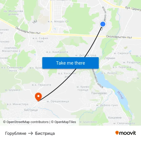 Горубляне to Бистрица map