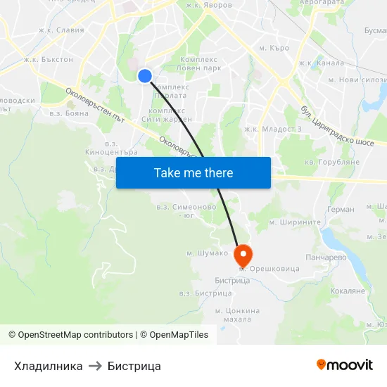 Хладилника to Бистрица map