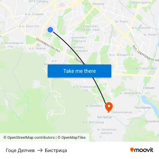 Гоце Делчев to Бистрица map