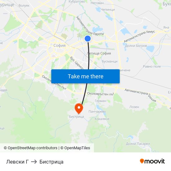 Левски Г to Бистрица map