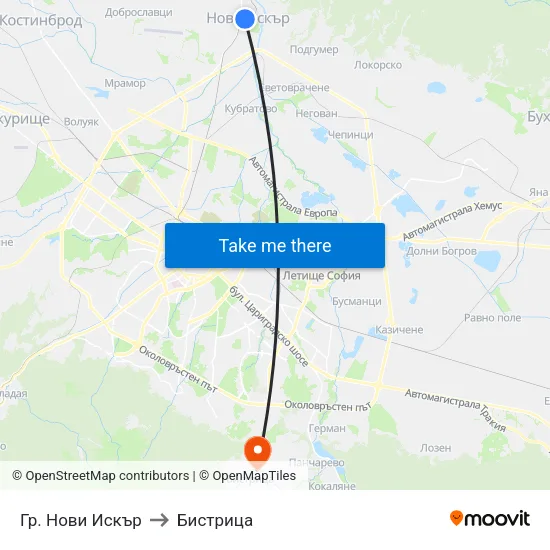 Гр. Нови Искър to Бистрица map