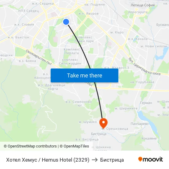Ⓜ️ Хотел Хемус / Hemus Hotel (2329) to Бистрица map