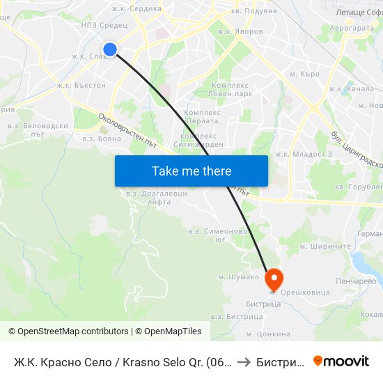 Ж.К. Красно Село / Krasno Selo Qr. (0638) to Бистрица map