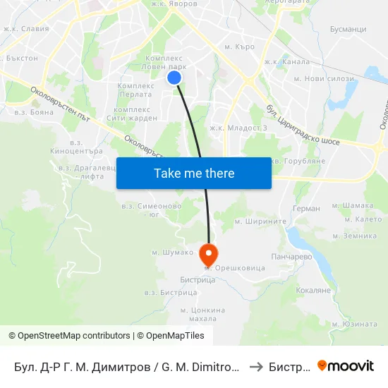 Бул. Д-Р Г. М. Димитров / G. M. Dimitrov Blvd. (0318) to Бистрица map