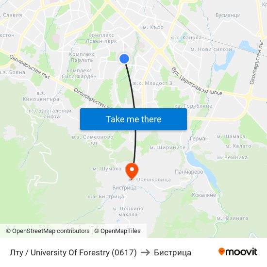 Лту / University Of Forestry (0617) to Бистрица map
