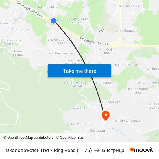 Околовръстен Път / Ring Road (1175) to Бистрица map