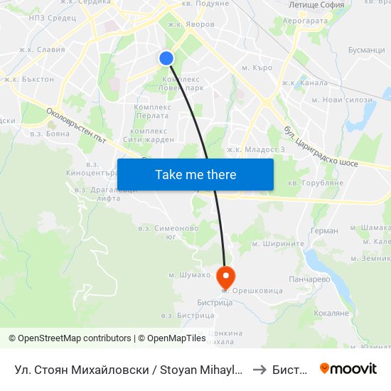 Ул. Стоян Михайловски / Stoyan Mihaylovski St. (2692) to Бистрица map