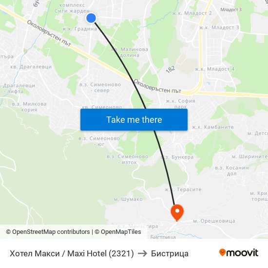 Хотел Макси / Maxi Hotel (2321) to Бистрица map