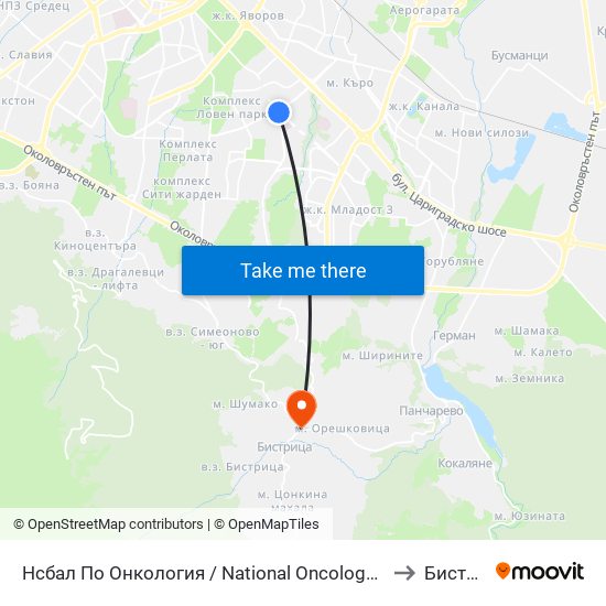 Нсбал По Онкология / National Oncology Hospital (0764) to Бистрица map