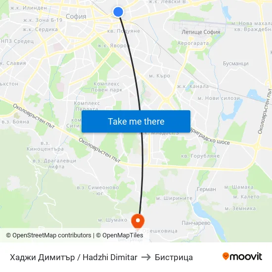 Хаджи Димитър / Hadzhi Dimitar to Бистрица map