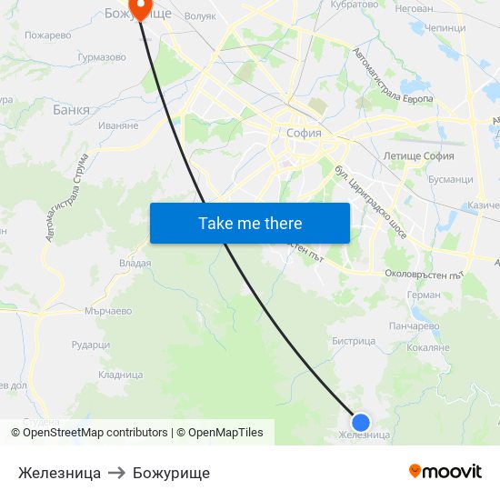Железница to Божурище map