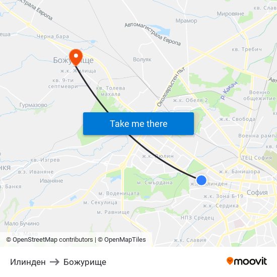 Илинден to Божурище map