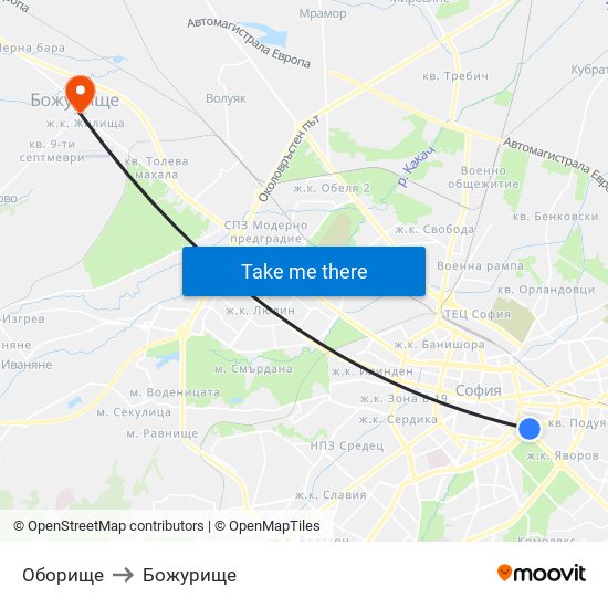 Оборище to Божурище map