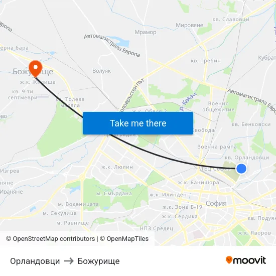 Орландовци to Божурище map