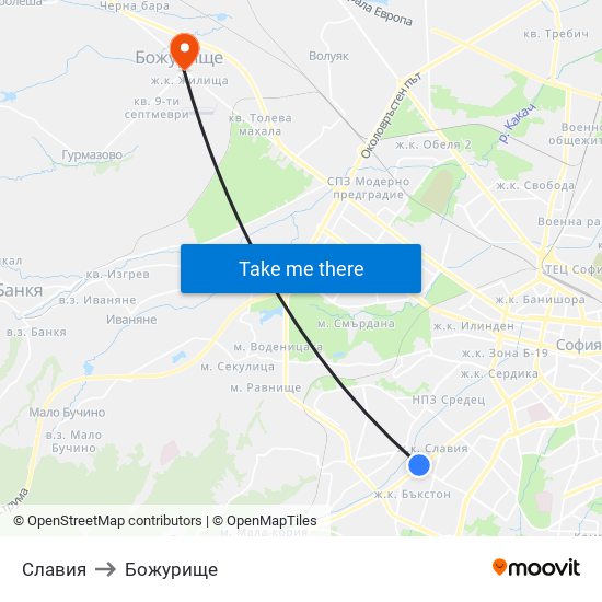 Славия to Божурище map