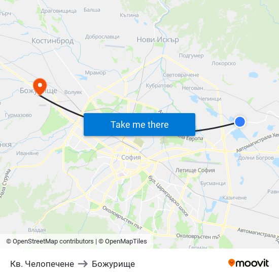 Кв. Челопечене to Божурище map