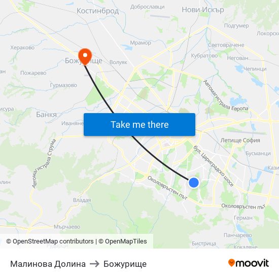 Малинова Долина to Божурище map