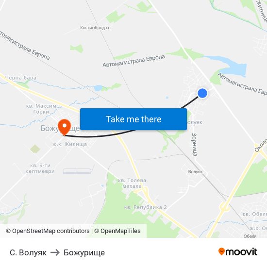 С. Волуяк to Божурище map