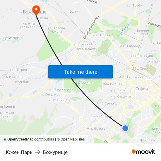 Южен Парк to Божурище map
