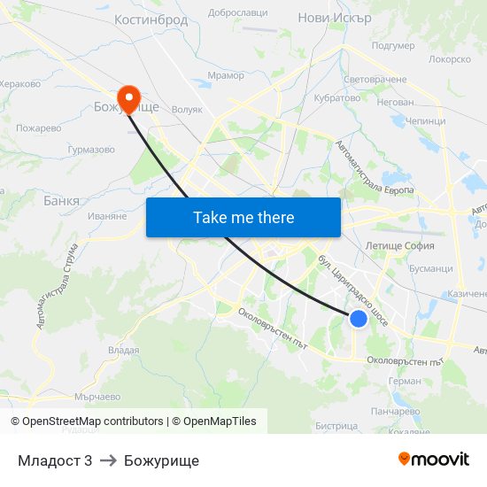 Младост 3 to Божурище map
