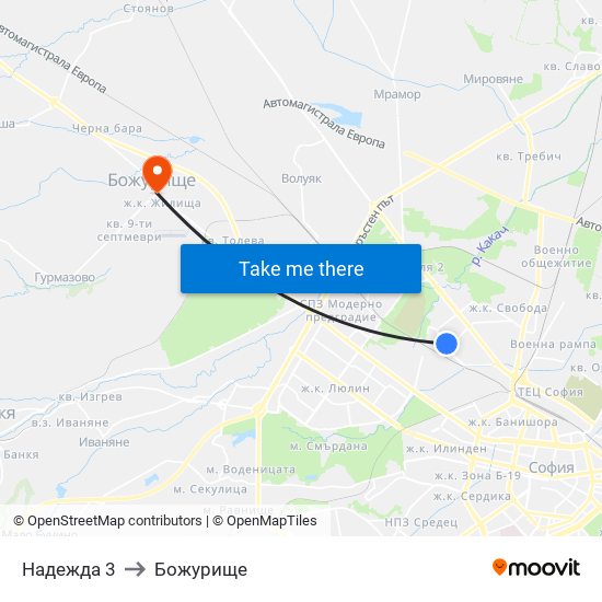 Надежда 3 to Божурище map