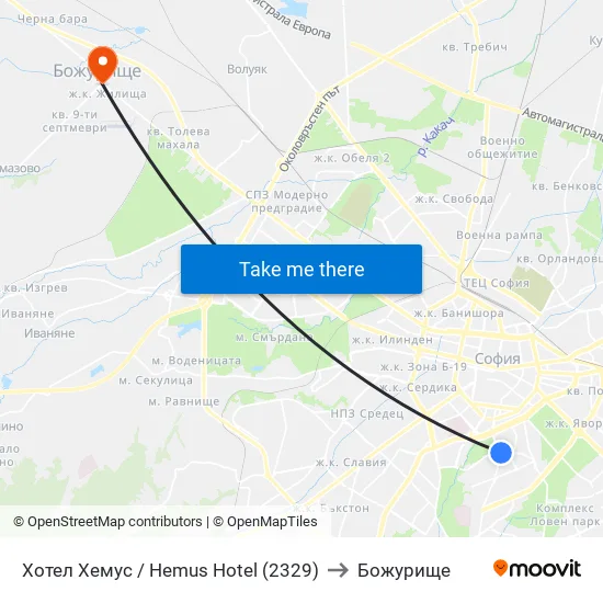 Ⓜ️ Хотел Хемус / Hemus Hotel (2329) to Божурище map
