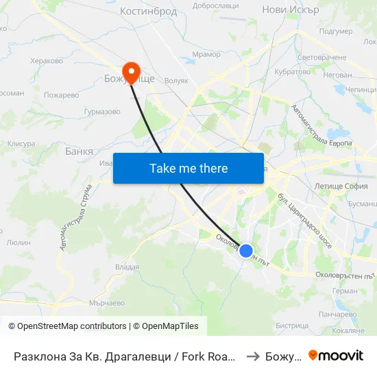 Разклона За Кв. Драгалевци / Fork Road To Dragalevtsi Qr. (1457) to Божурище map