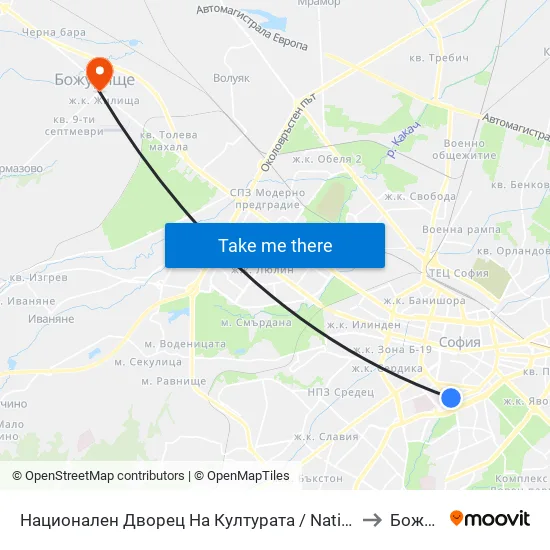 Ⓜ️ Национален Дворец На Културата / National Palace Of Culture (1139) to Божурище map