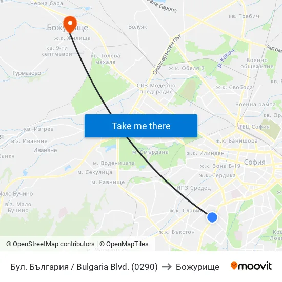 Бул. България / Bulgaria Blvd. (0290) to Божурище map