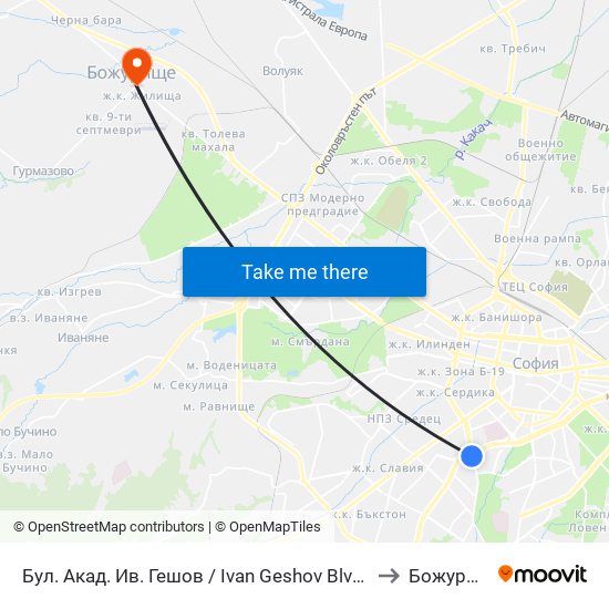 Бул. Акад. Ив. Гешов / Ivan Geshov Blvd. (0270) to Божурище map