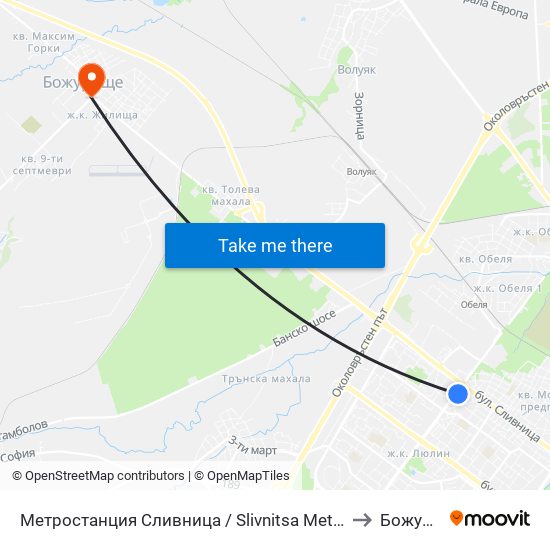 Метростанция Сливница / Slivnitsa Metro Station (1063) to Божурище map