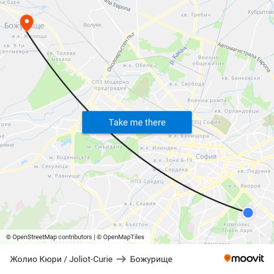 Жолио Кюри / Joliot-Curie to Божурище map