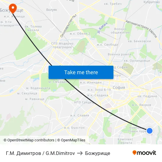 Г. М. Димитров / G. M. Dimitrov to Божурище map