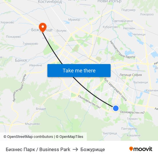 Бизнес Парк / Business Park to Божурище map