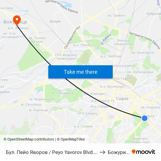 Бул. Пейо Яворов / Peyo Yavorov Blvd. (0073) to Божурище map