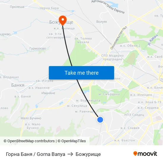 Горна Баня / Gorna Banya to Божурище map