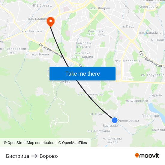 Бистрица to Борово map