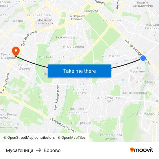 Мусагеница to Борово map