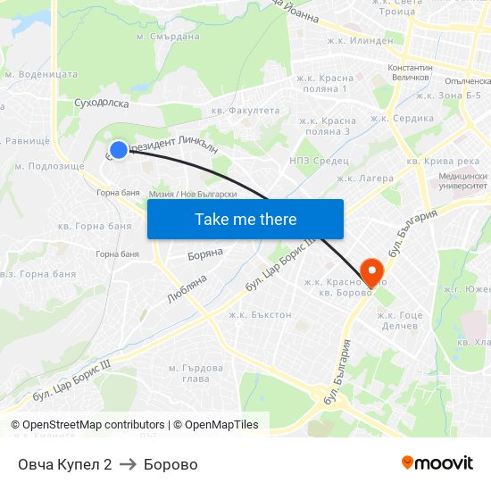 Овча Купел 2 to Борово map