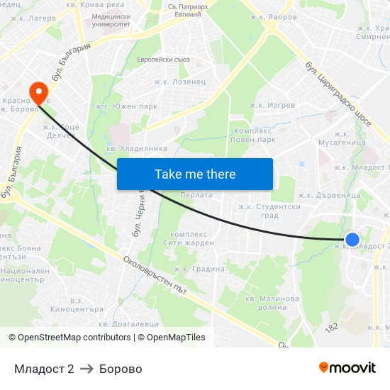 Младост 2 to Борово map