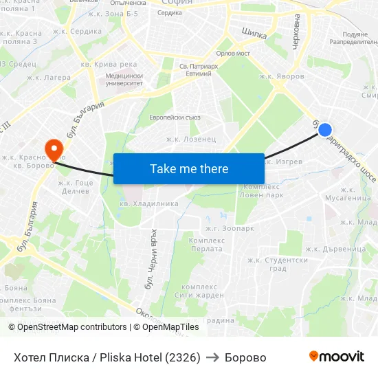 Хотел Плиска / Pliska Hotel (2326) to Борово map