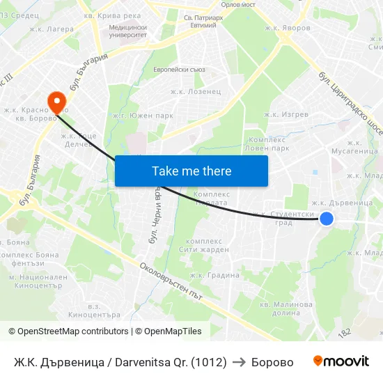 Ж.К. Дървеница / Darvenitsa Qr. (1012) to Борово map